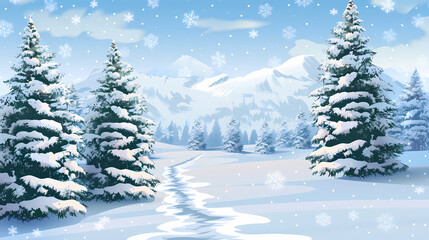 Winter landscape with white pine trees on snow vector image