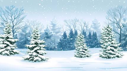 Winter landscape with white pine trees on snow vector image