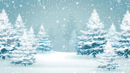 Obraz premium Winter landscape with white pine trees on snow vector image