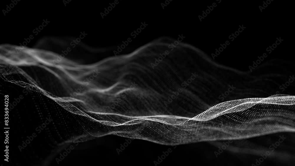 Poster futuristic moving wave. digital dark background with moving particles. big data visualization. 3d re
