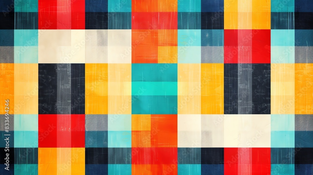Poster colorful geometric abstract pattern with vibrant squares and rectangles in a grid layout. modern art