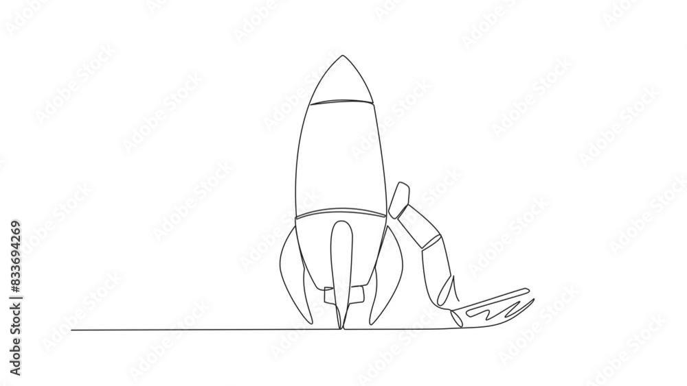Poster animated self drawing of single line drawing astronaut lying on back while reading a book. eliminate