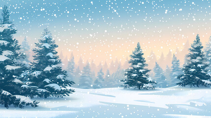 Fototapeta premium Winter landscape with white pine trees on snow vector image