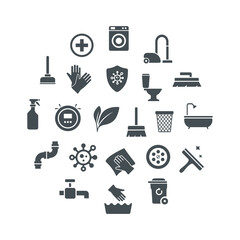 Cleaning icon set. Flat illustration. White background.