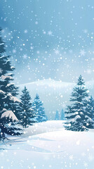 Obraz premium Winter landscape with white pine trees on snow vector image