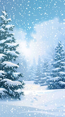 Fototapeta premium Winter landscape with white pine trees on snow vector image