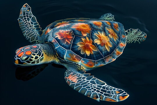 a sea turtle with flower pattern shell