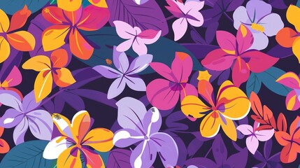 Vibrant blossoms flat design side view vibrant theme animation Complementary Color Scheme . Seamless Pattern, Fabric Pattern.