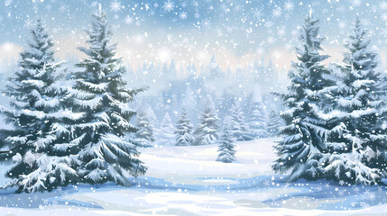 Fototapeta premium Winter landscape with white pine trees on snow vector image