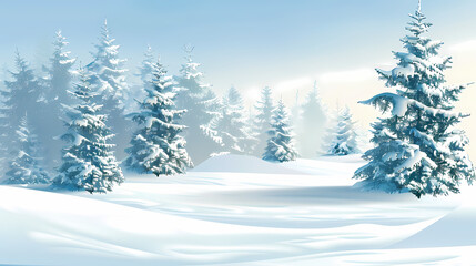Obraz premium Winter landscape with white pine trees on snow vector image
