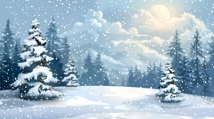 Winter landscape with white pine trees on snow vector image