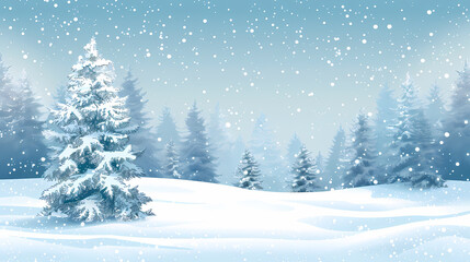 Winter landscape with white pine trees on snow vector image