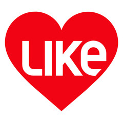 A red heart with like has meanings in body, font, material, and branding