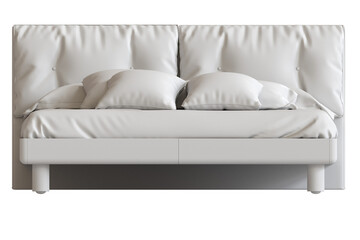
big comfortable bed isolated on transparent background, home furniture, illustration, 3d rendering