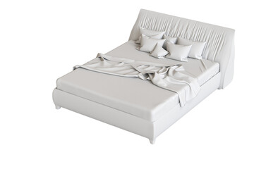 
big comfortable bed isolated on transparent background, home furniture, illustration, 3d rendering