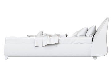 
big comfortable bed isolated on transparent background, home furniture, illustration, 3d rendering