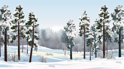 Winter landscape with white pine trees on snow vector image