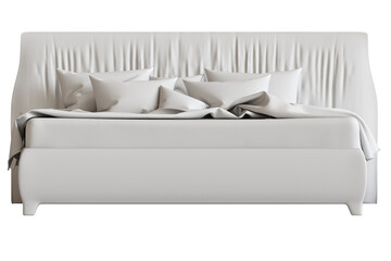 
big comfortable bed isolated on transparent background, home furniture, illustration, 3d rendering