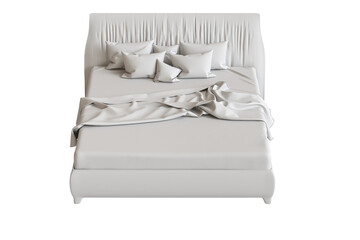 
big comfortable bed isolated on transparent background, home furniture, illustration, 3d rendering