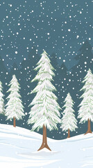 Naklejka premium Winter landscape with white pine trees on snow vector image