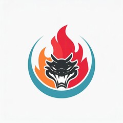 a university icon chinese that combines a fierce snake head and fiery flames