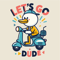 vector cool duck riding a scooter t-shirt art design
