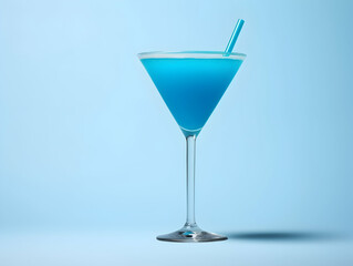 A Glass blue margarita juice, Refreshing and healthy blue margarita juice with ice in a glass with a summer background