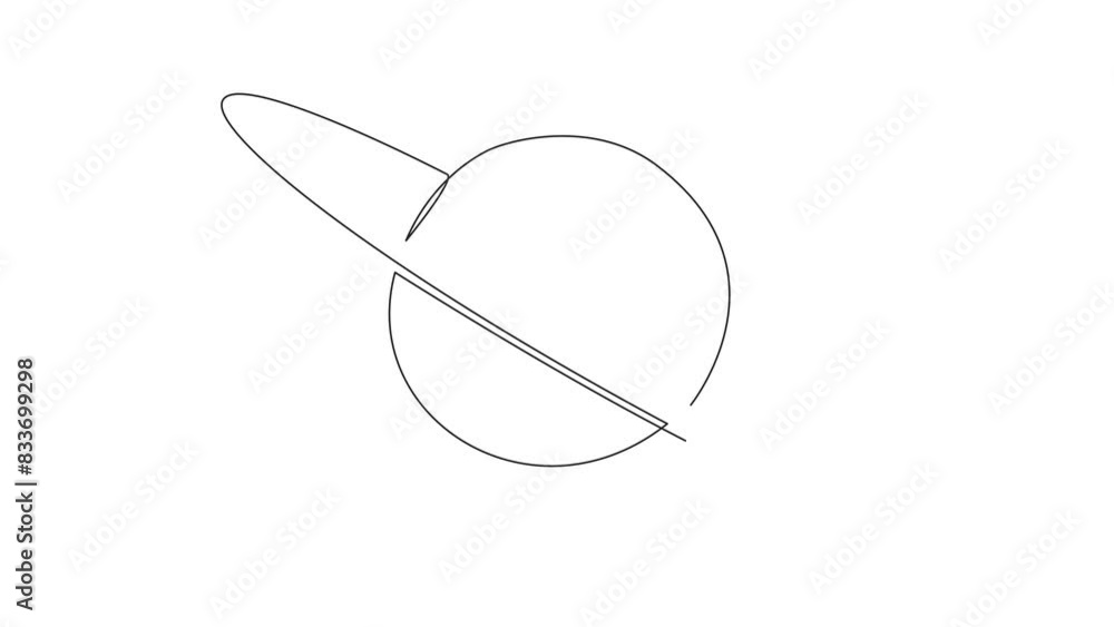 Poster animated self drawing of single line drawing planet saturn in space. has the characteristic ring tha