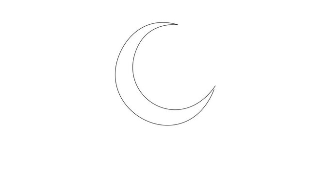 Self drawing animation of single continuous line drawing the crescent moon is clearly visible and shining. Has the meaning of the spirit of renewal. Also on top of mosque dome. Full length animated