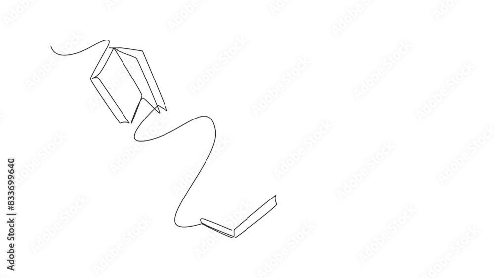 Poster animation of single continuous line drawing books floating in space. scientists explain that floatin