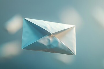 3D render of a letter floating as if carried by the wind, executed in a minimalist style with a gentle background, suitable for depicting innovative communication methods