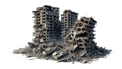 destroyed buildings after an earthquake on the transparent background.