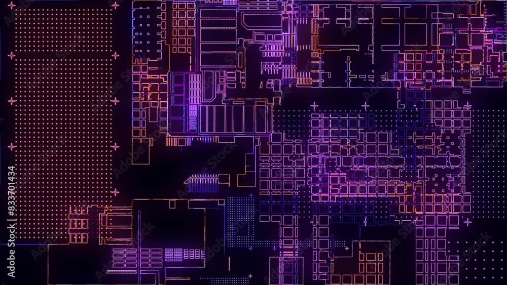 Poster printed circuit board. advanced technology concept visualization: pcb processor microchip, neural ne
