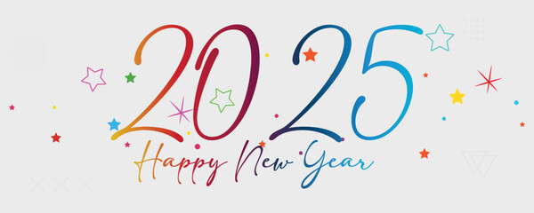 Happy new year 2025 with typography number logo. 2025 new year