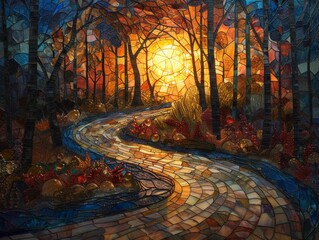 Rebel Glow: Punk-Inspired Stained Glass Fantasy in Mystic Forest Path