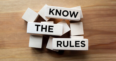 Know the rules word on wooden blocks isolated on wooden background. concept of business process...