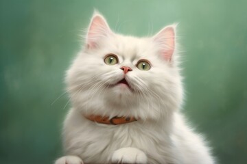 Fototapeta premium Portrait of a smiling munchkin cat isolated on soft green background