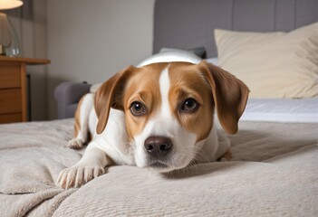 Fototapeta premium cute dog lying on bed