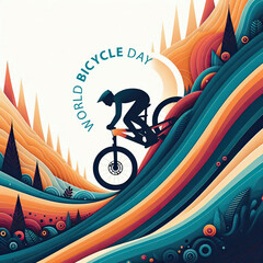 World Bicycle day with art illustration style