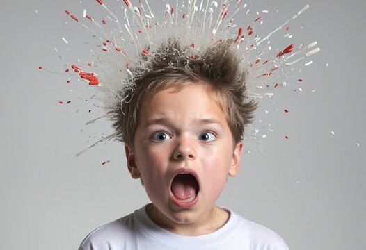 funny illustration of overwhelmed boy 