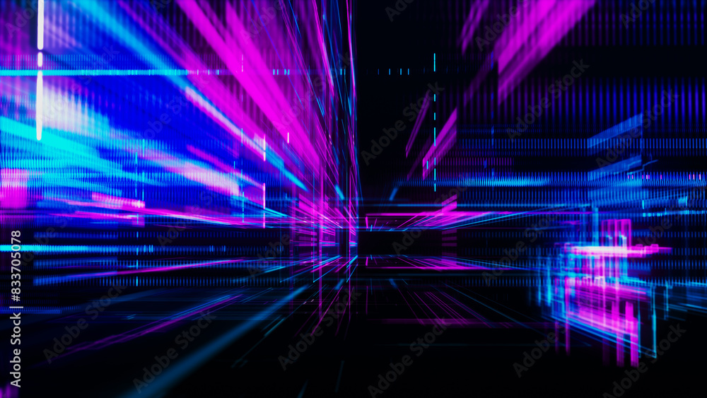 Poster abstract techno background. three-dimensional composition of intersecting multi-colored grids. infor