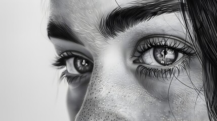 Obraz premium Pensive Female Gaze in Monochrome Portraiture