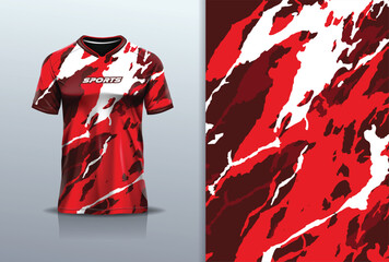 Tshirt mockup abstract grunge marble texture sport jersey design for football soccer, racing, esports, running, red white color  © Nimpuna O
