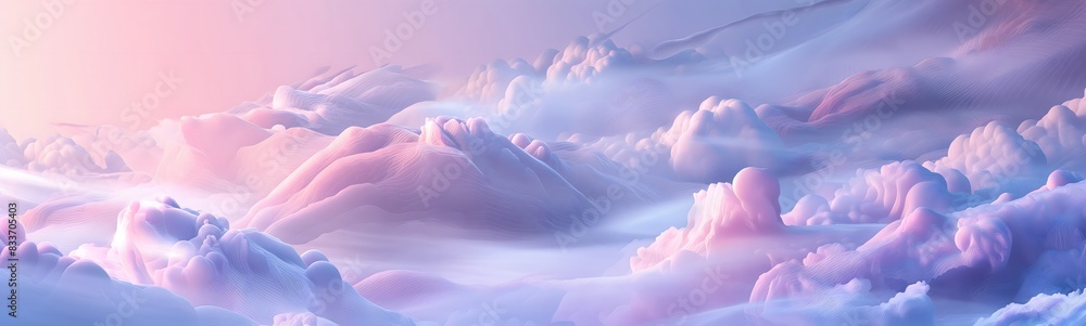 Poster 3. A dreamy abstract landscape filled with surreal elements and soft pastel hues, reimagined in a manga-style 3D rendering with designated areas for text overlay