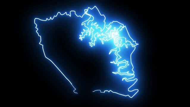 map of DeKalb in Illinois with a neon effect that glows blue