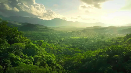 Naklejka premium A breathtaking exploration of the Amazon rainforest. Drones reveal the vastness of the jungle.