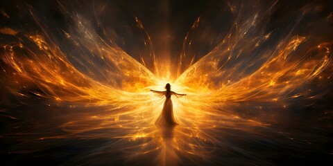 An Angelic Being Illuminated by the Wonders of the Universe. Concept Fantasy, Celestial, Mystical, Ethereal, Imagination