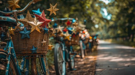 Patriotic decorations on a vintage bicycle for a parade.