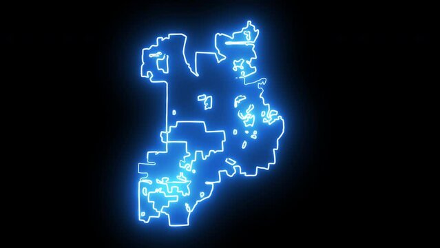 map of Naperville in Illinois with a neon effect that glows blue