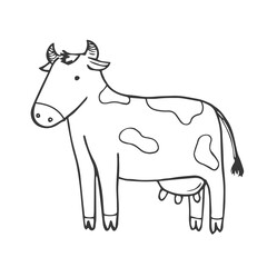 Doodle Vector hand draw Sketch Cow. Isolated on white